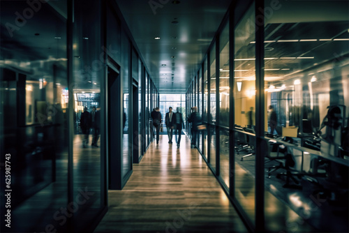 Office environments with blurred walking colleague 