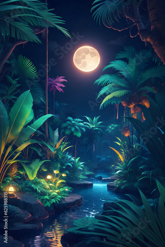 The Jungle With Moonlight Fantastic Jungle In The Evening A beautiful Enchanted Forest Generative AI  