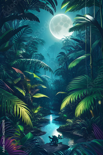 The Jungle With Moonlight Fantastic Jungle In The Evening A beautiful Enchanted Forest Generative AI  