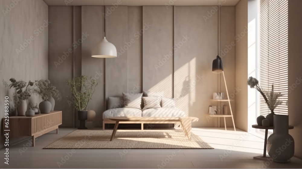 Obraz premium modern natural living area home interior deisgn background concept living room natural material finishing daylight cosy and clear design ideas home,ai generate