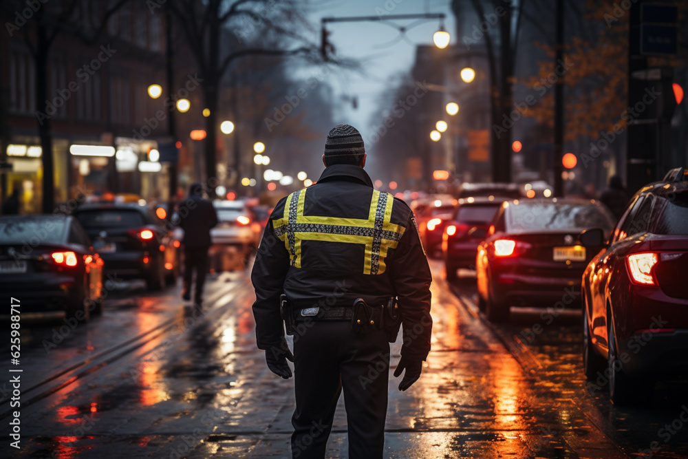 Policemen on the street patrolling the neighbourhood