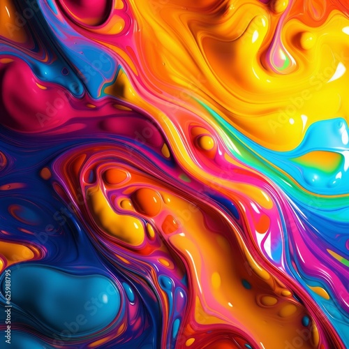 Abstract colorful background with bubbles. Fluid colors. Close up of painting. Created with AI. 