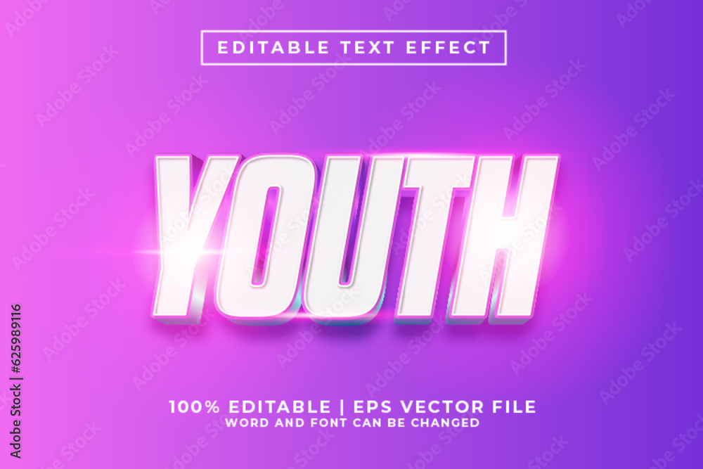 Youth 3d Editable Text Effect Cartoon Style Premium Vector