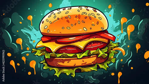 hand drawn cartoon delicious hamburger illustration
