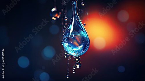 Blue raindrop, colorful bokeh background, wallpaper