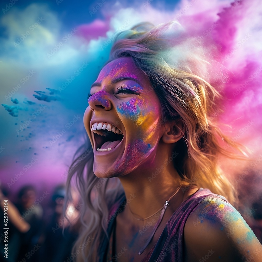 Woman having fun in a festival full of colored powder