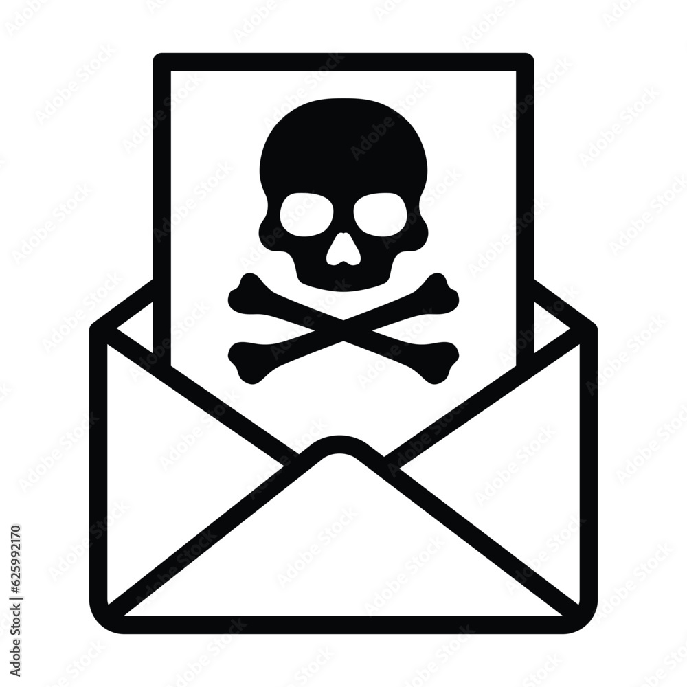 Malicious phishing email mail or death threat line art vector icon for