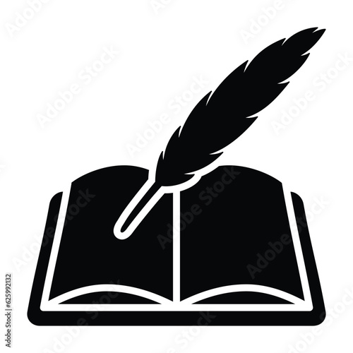 Photo Quill pen writing on book for save game progress flat vector icon for games and