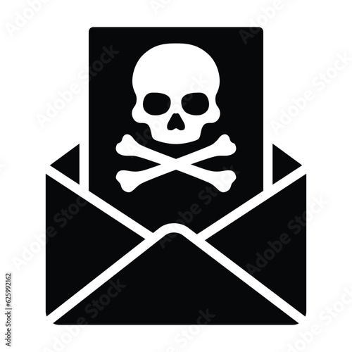 Malicious phishing email mail or death threat flat vector icon for apps and websites