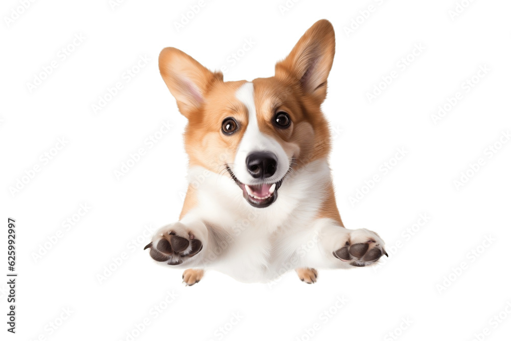 Happy Corgi Jumping Up Towards the Camera