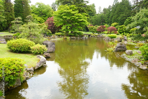 Pond of Fujita Memorial Japanese Garden in Hirosaki  Aomori -                                     