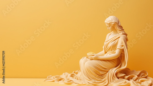 Art sculpture of ancient Italian from marble with pasta isolated on pastel background with a copy space 