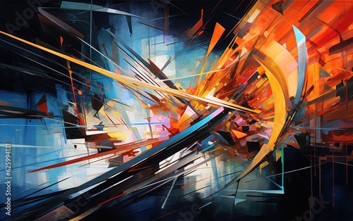 A mixed-media artwork combining digital and traditional painting techniques, featuring a combination of vibrant colors, and dynamic brushstrokes to create a visually striking background