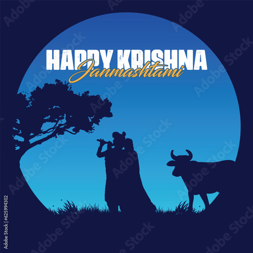 Lord krishna in happy janmashtami festival background of india