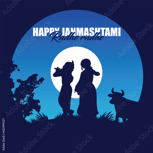 Lord krishna in happy janmashtami festival background of india