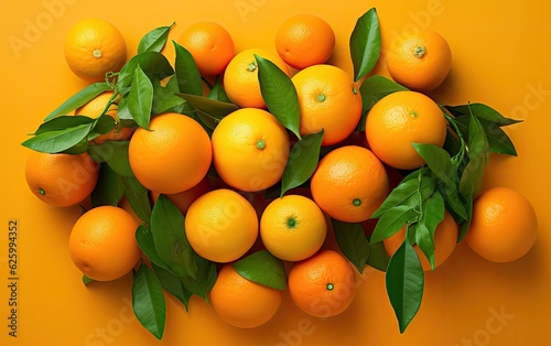 A minimalistic flat lay photograph of oranges, tangerines, and clementines on a bright orange background