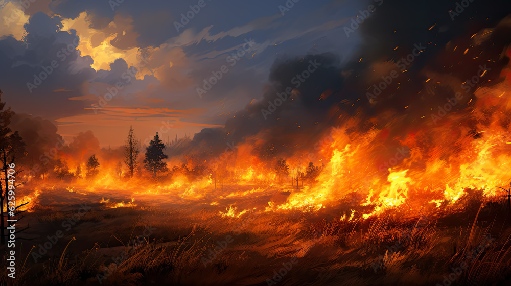 Field in fire photorealisticrealistic background 