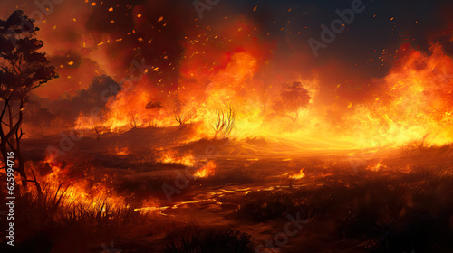 Field in fire photorealisticrealistic background  © fotogurmespb