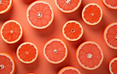 Slices of grapefruits on a pink background