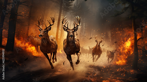 Running animals in a forest fire photorealisticrealistic background 