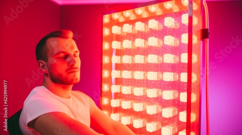 Man doing the Red Light Therapy Session with Panel photo