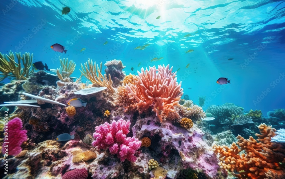 Coral reefs thrive in clear waters, advocating for reducing plastic pollution to protect marine ecosystems