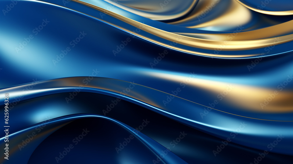 Fototapeta premium luxury abstract background with blue wave and golden shimmer, smartphone wallpaper. Generative Ai. 