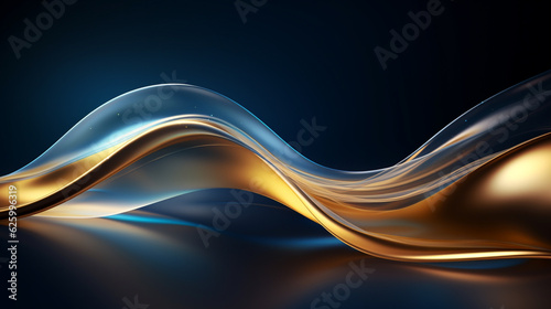 beautiful abstract background with gold and blue waves on dark blue for your design. Generative Ai. 