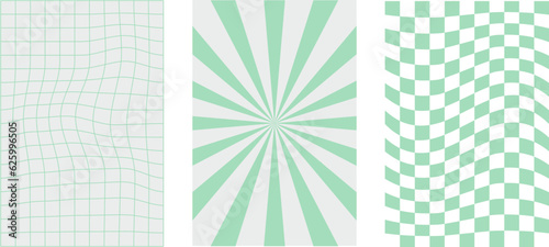 Y2k backgrounds. Waves, twirl pattern. Twisted and distorted texture in trendy retro 2000s style.  Green color.