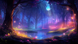 Abstract colorful fantasy forest landscape art, wallpaper, fantasy background