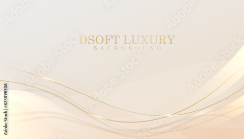 Elegant pastel light brown abstract background combined with golden line curve elements. Design element for wedding invitation, greeting card. Elegant realistic paper cut style 3d.