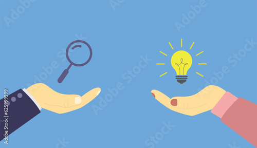 idea. light bulb. a hand with a light bulb. find a solution. decision. exit. a task. to come up with. find a way out. color background. there is animation.. vector drawing.
