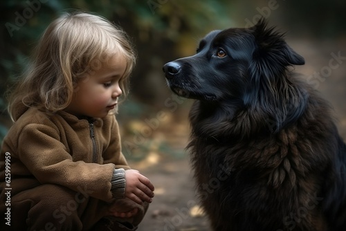a child and a dog in the woods - generative ai © Lara