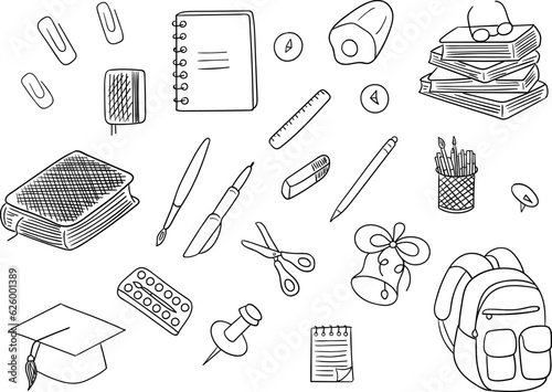 Set of elements with school supplies, vector