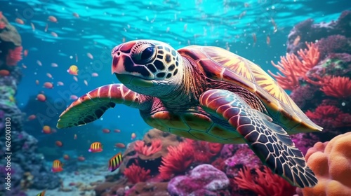 A sea turtle gracefully swimming © Dhiman