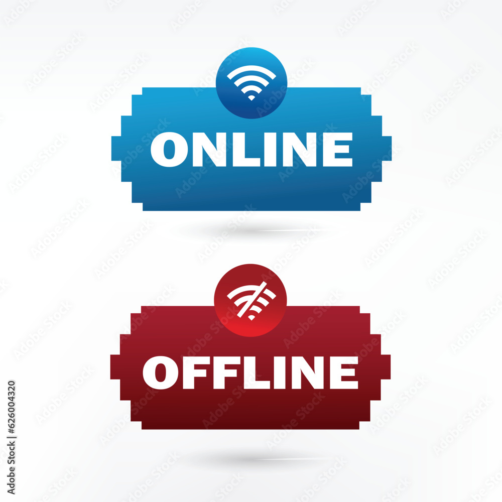 online offline label banner web button switch icon with internet wifi ...