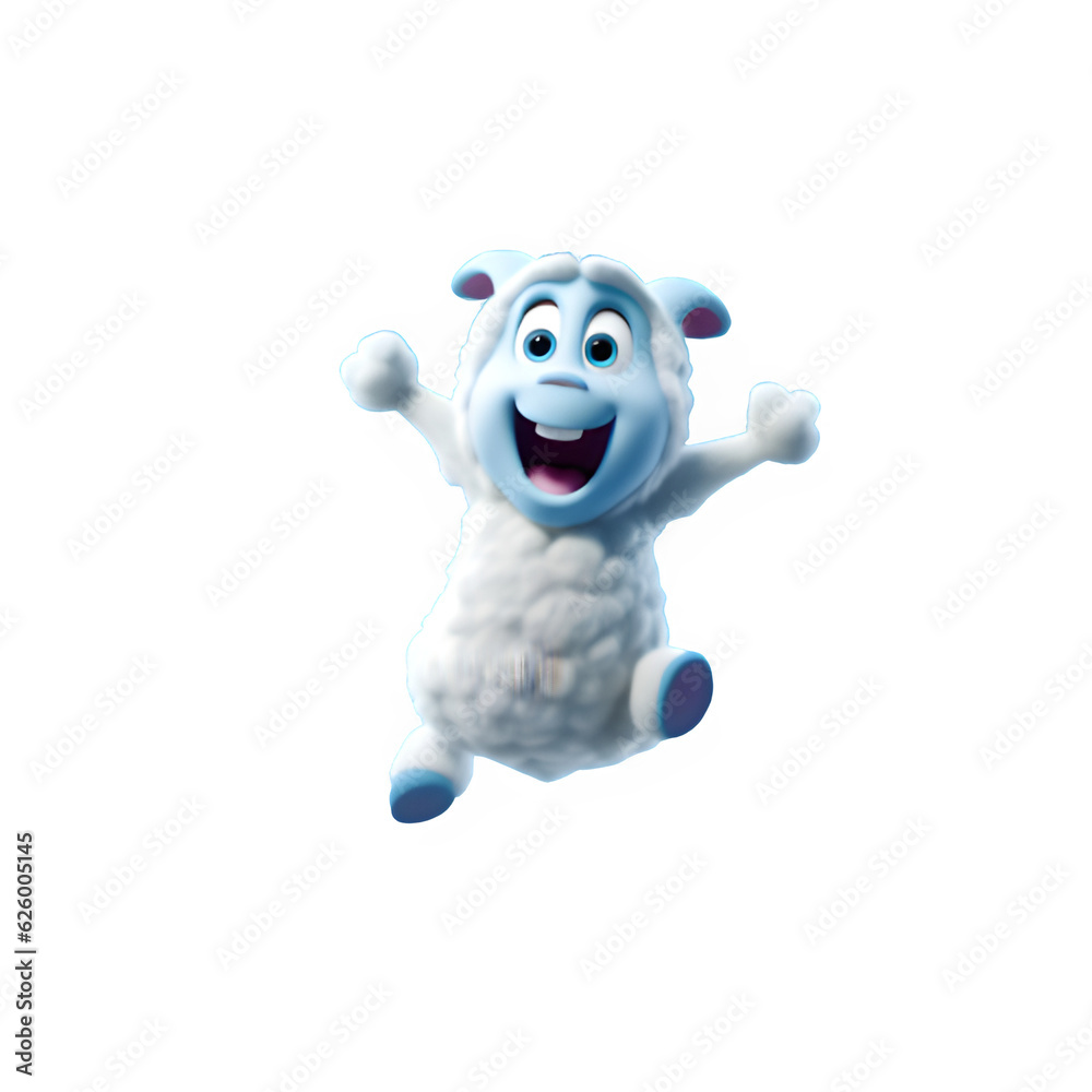 Fototapeta premium Realistic 3d illustration of cute sheep jumping happily isolated on transparent background ,generative ai