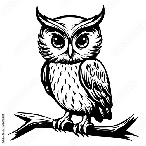 Owl silhouette, Owl mascot logo, Owl Black and White Animal Symbol Design, Bird icon.