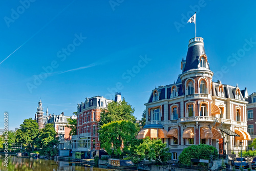 Amsterdam, the Netherlands - view of the old town from the water canal