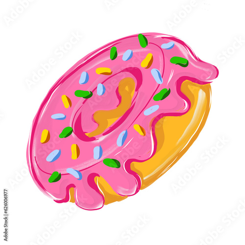 Juicy strawberry  glazed donuts on a white background