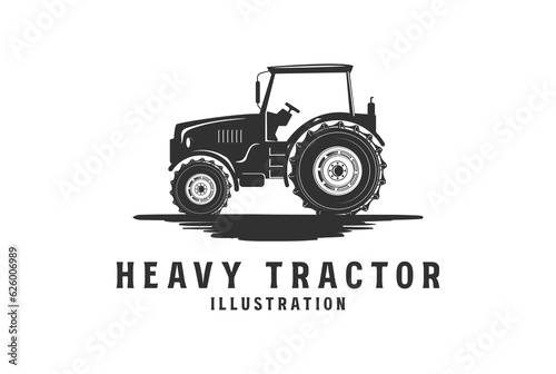 Vintage Rustic Heavy Farm Tractor Machine Icon Illustration Vector