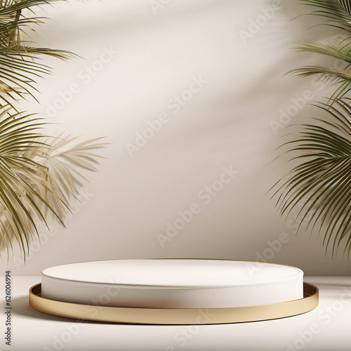 Product display with beautiful and luxurious palm leaves