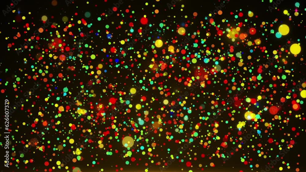 4K video animation Abstract Shining multi color background shining colorful particles. Shimmering Glittering Particles With Bokeh. New year and Christmas 2024, 2025 background. Noise.