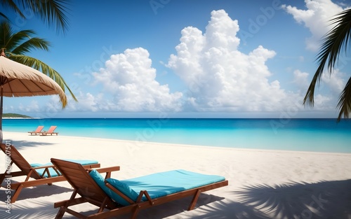 Safe vacation on a tropical island  generative ai  beach chair and umbrella on the beach