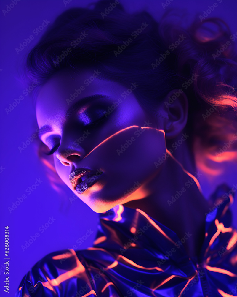 Futuristic Young Adult Woman in neon colors in Studio - Generative Ai Futuristic Young Adult Woman in neon colors in Studio - Generative Ai