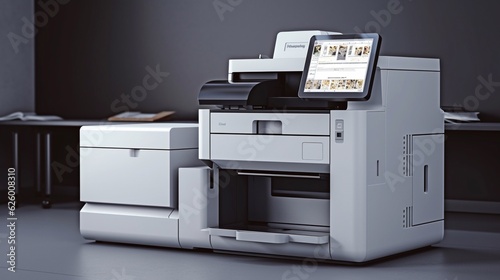 A close-up of a copier or network printer in an office. Generative AI.