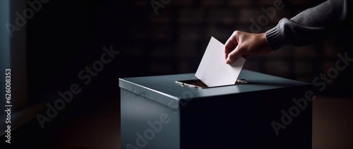 Fotografia Voter putting ballot Into voting box. Generative AI.