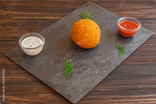 Arancini fait maison sur une ardoise. Plat typique italien. Plat sicilien. photo