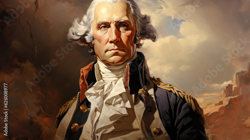 George Washington portrait in oil paint style. Generative AI. photo