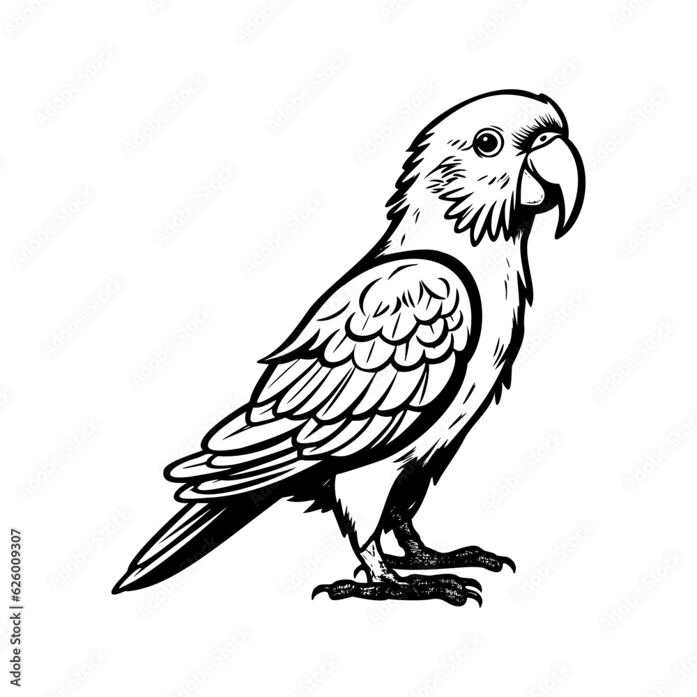Fototapeta premium Parrots silhouette, Parrots mascot logo, Parrots Black and White Animal Symbol Design, Bird icon.